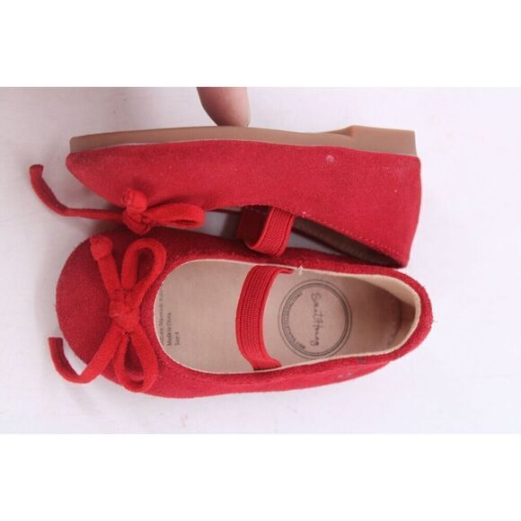 Sweet Honey Red Ballet Flats Suede Bow Toe Sz 4 Infant Shoes - Picture 2 of 10